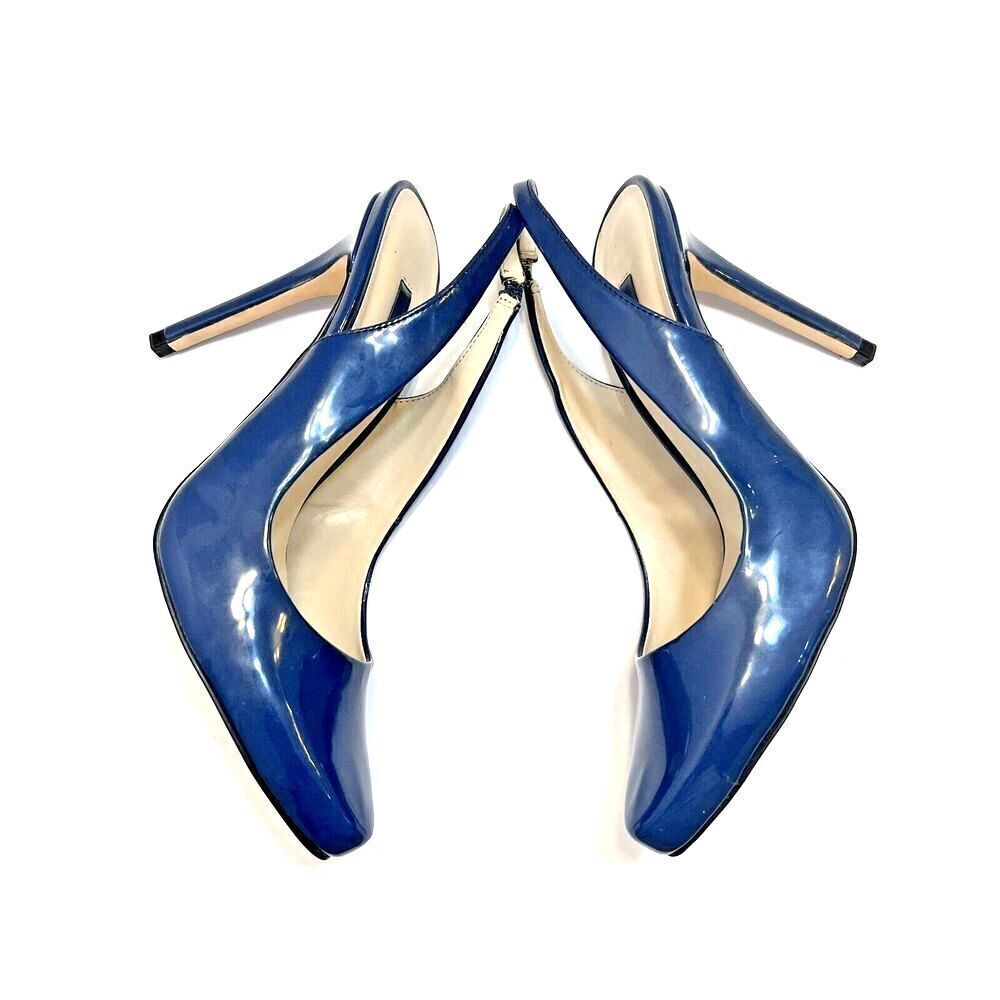 Zara women navy blue patent leather high heels luxury party US 8